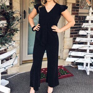 Occasion Crop Leg Flutter Sleeve Jumpsuit with Sparkle Detail, Size S